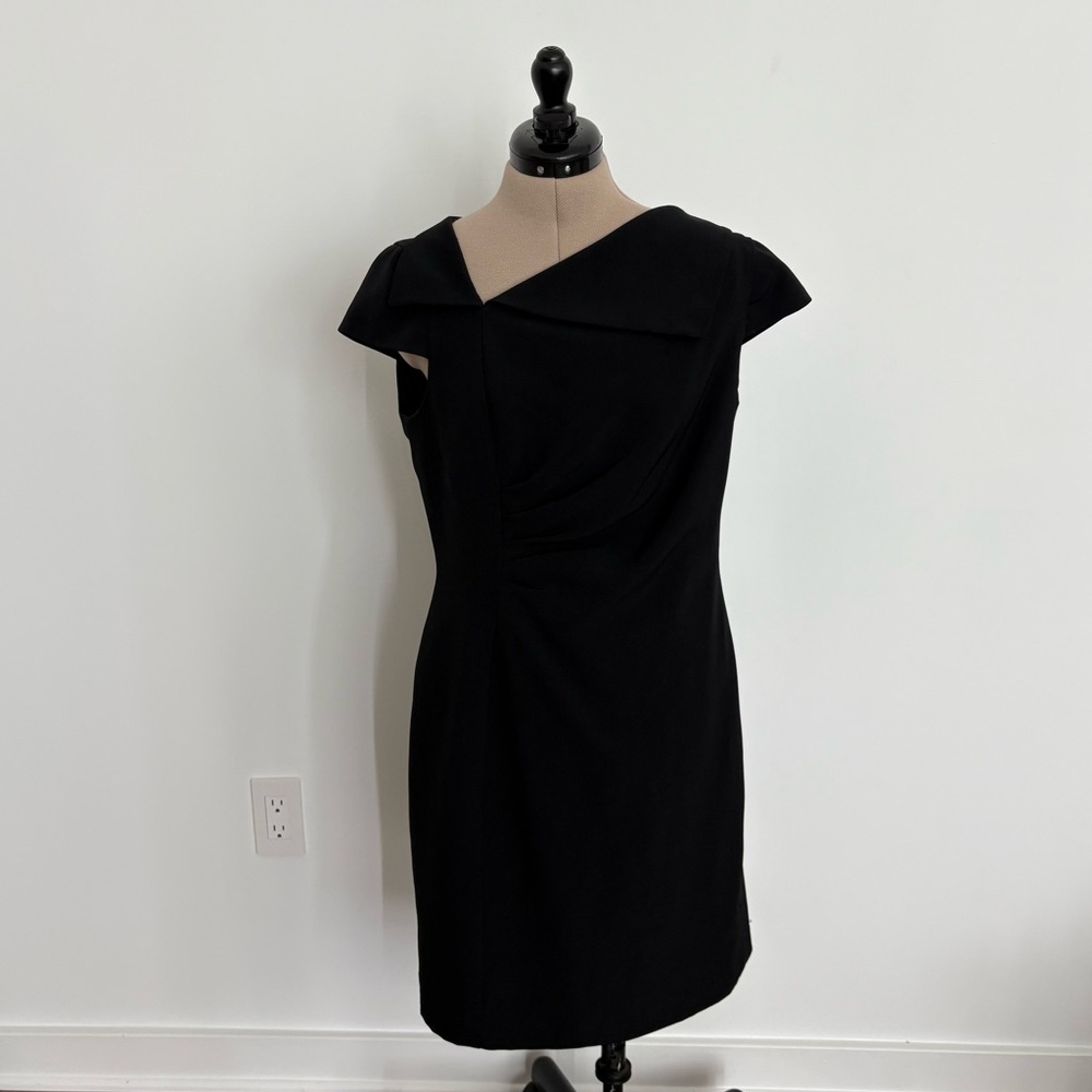 Tahari Womens Asymmetrical Collar Dress Black Size 10 Office Career Professional